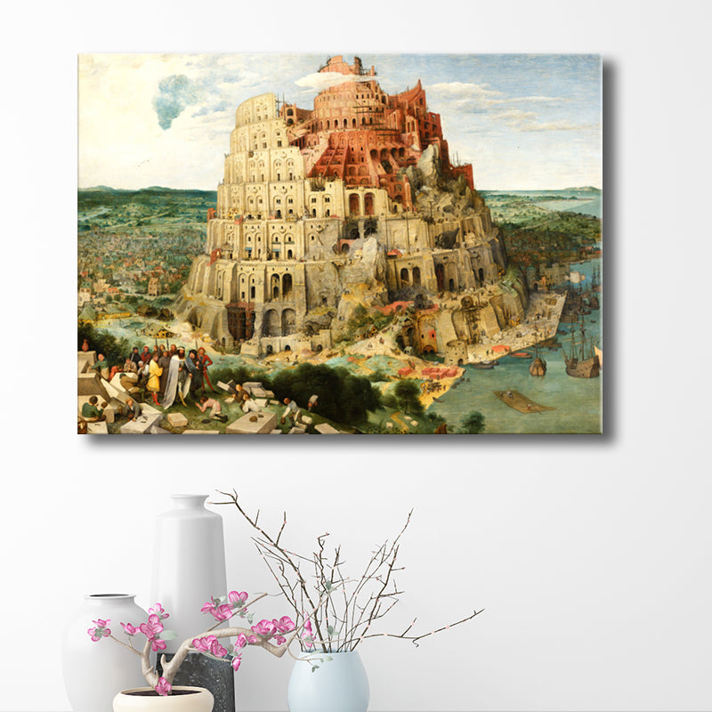 Brehn | Turm von Babel Wandkunst Texturierte Weltkultur Wohnzimmer Leinwanddruck in Gelb