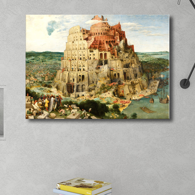 Brehn | Turm von Babel Wandkunst Texturierte Weltkultur Wohnzimmer Leinwanddruck in Gelb