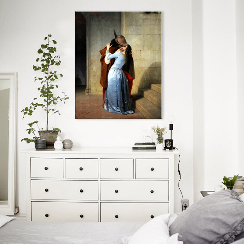 Brehn | Küssendes Pärchen Leinwand Wandkunst Rustikale Textur Malerei in Blau (Mehrere Größenoptionen)