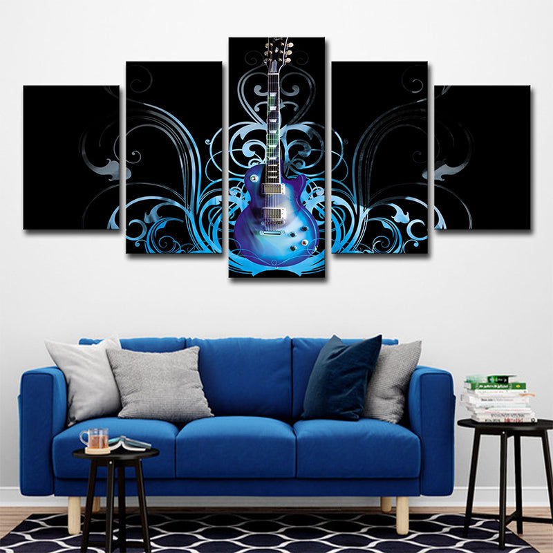 Brehn | Gitarre Leinwand Kunst Wohnzimmer Musikalische Wanddekoration in Blau-Schwarz, Mehrteilig