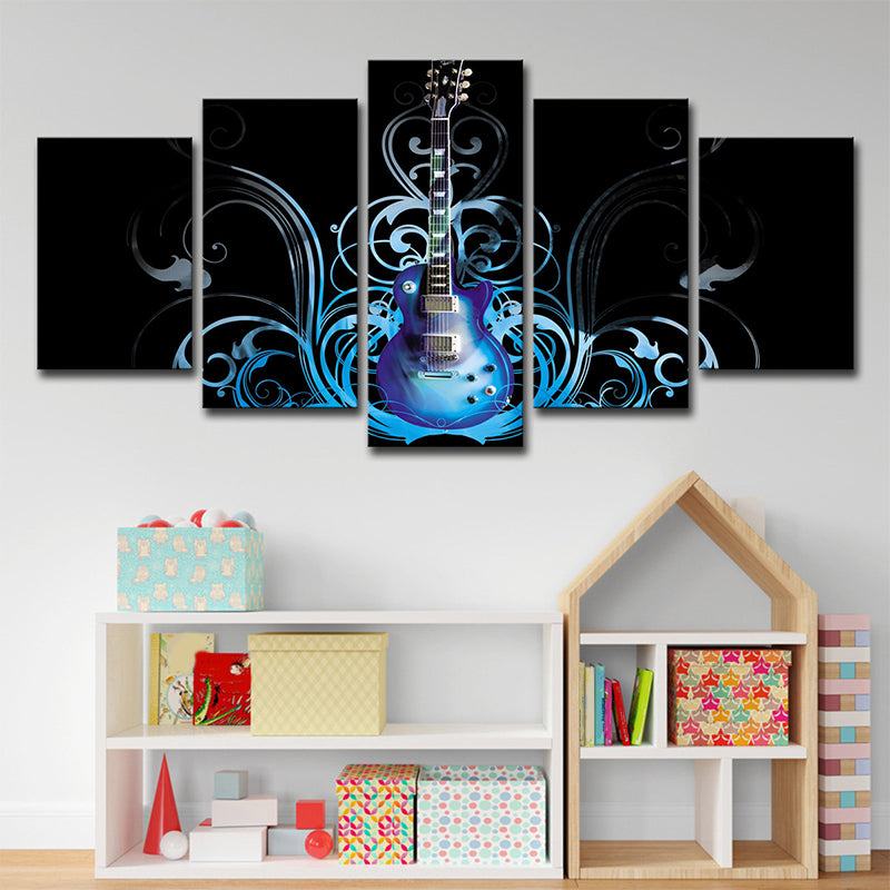 Brehn | Gitarre Leinwand Kunst Wohnzimmer Musikalische Wanddekoration in Blau-Schwarz, Mehrteilig