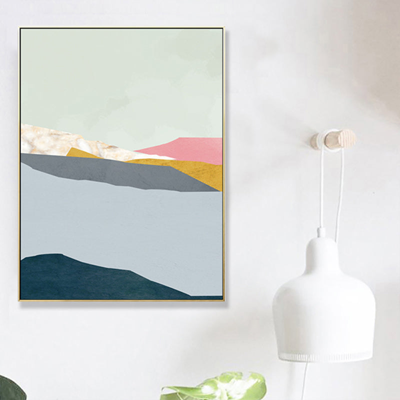 Brehn | Pastel Nordic Style Wandkunst Illustration Bergfluss Landschaft Leinwanddruck für Raum