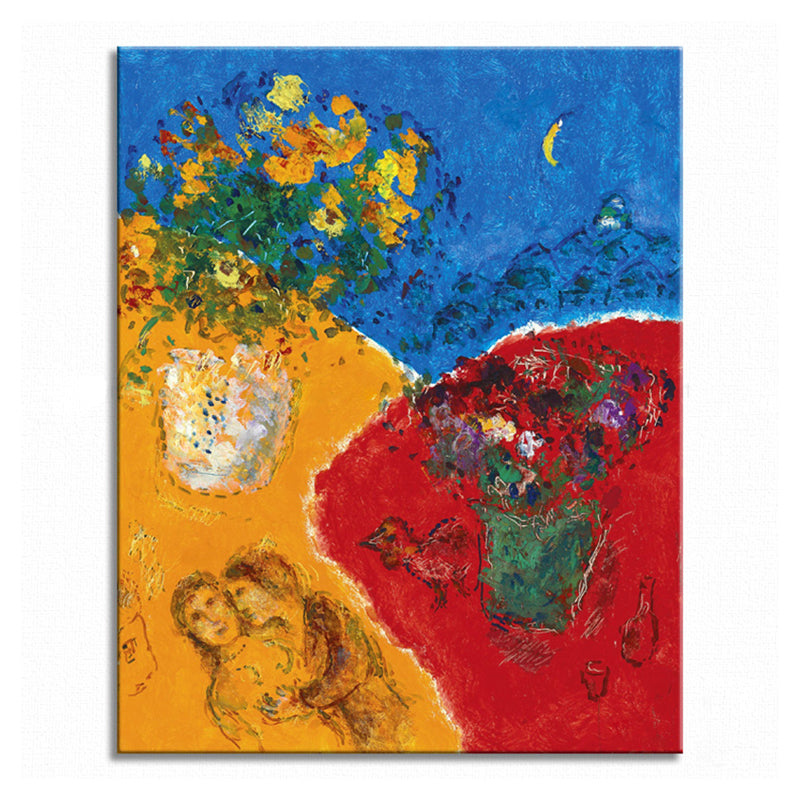 Brehn | Texturiertes Blumen- und Figurenmalerei Traditionelle Wanddekoration in Gelb für das Wohnzimmer