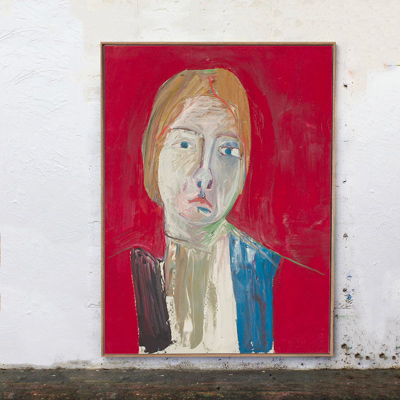 Brehn | Ländliche abstrakte Figuren-Kunstdruck-Leinwand strukturiertes rotes Gemälde für das Wohnzimmer