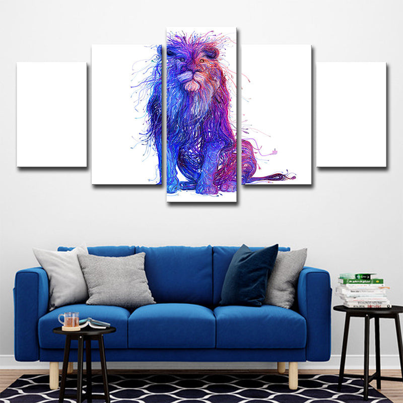 Brehn | Lion Leinwanddruck Modern Süß Großkatze Wandkunst Dekor in Lila auf Weiß für Zuhause