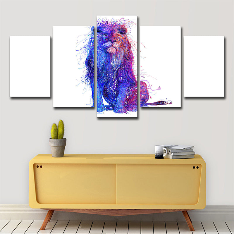 Brehn | Lion Leinwanddruck Modern Süß Großkatze Wandkunst Dekor in Lila auf Weiß für Zuhause