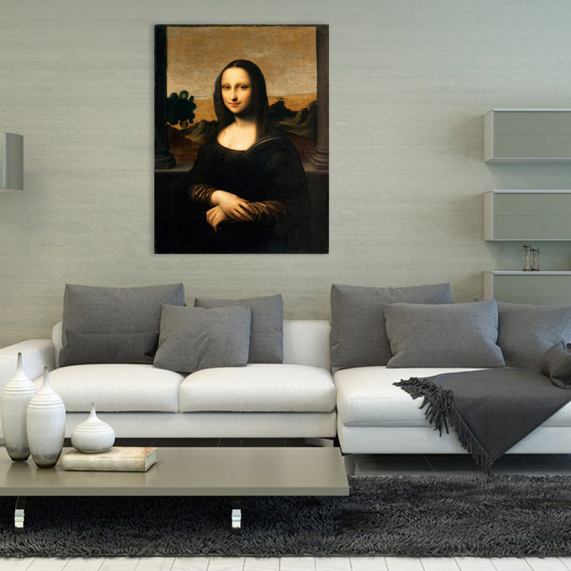 Brehn | Rustikale Mona Lisa Portrait Leinwand Brauner Texturierter Kunstdruck für das Wohnzimmer, Verschiedene Größen
