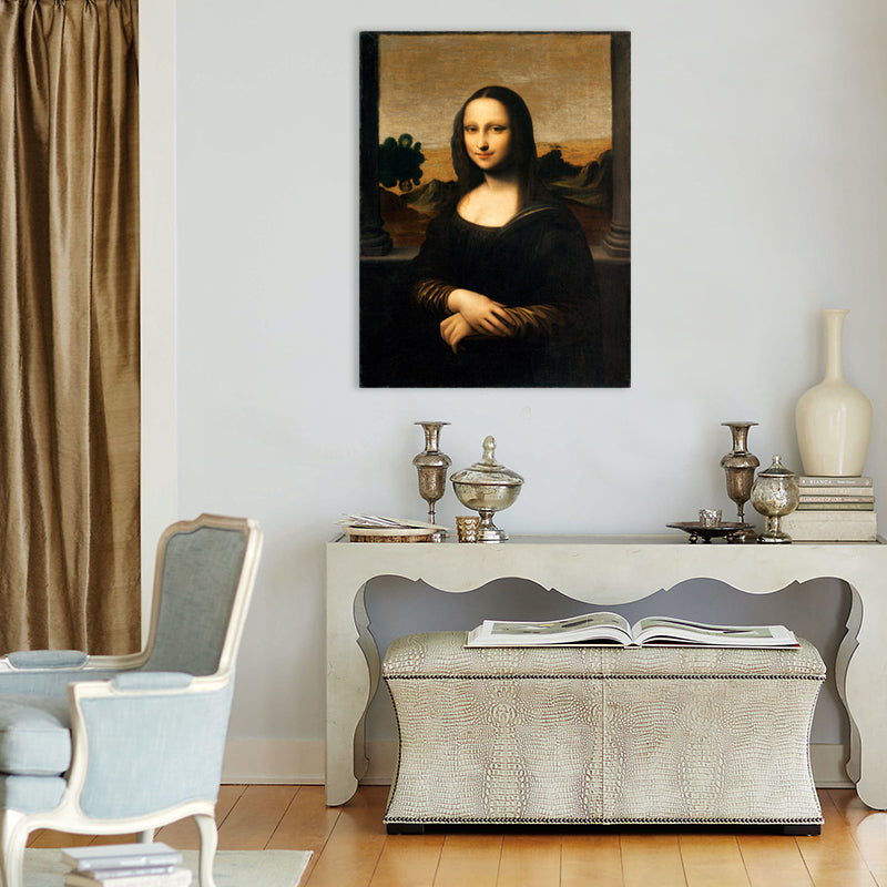 Brehn | Rustikale Mona Lisa Portrait Leinwand Brauner Texturierter Kunstdruck für das Wohnzimmer, Verschiedene Größen