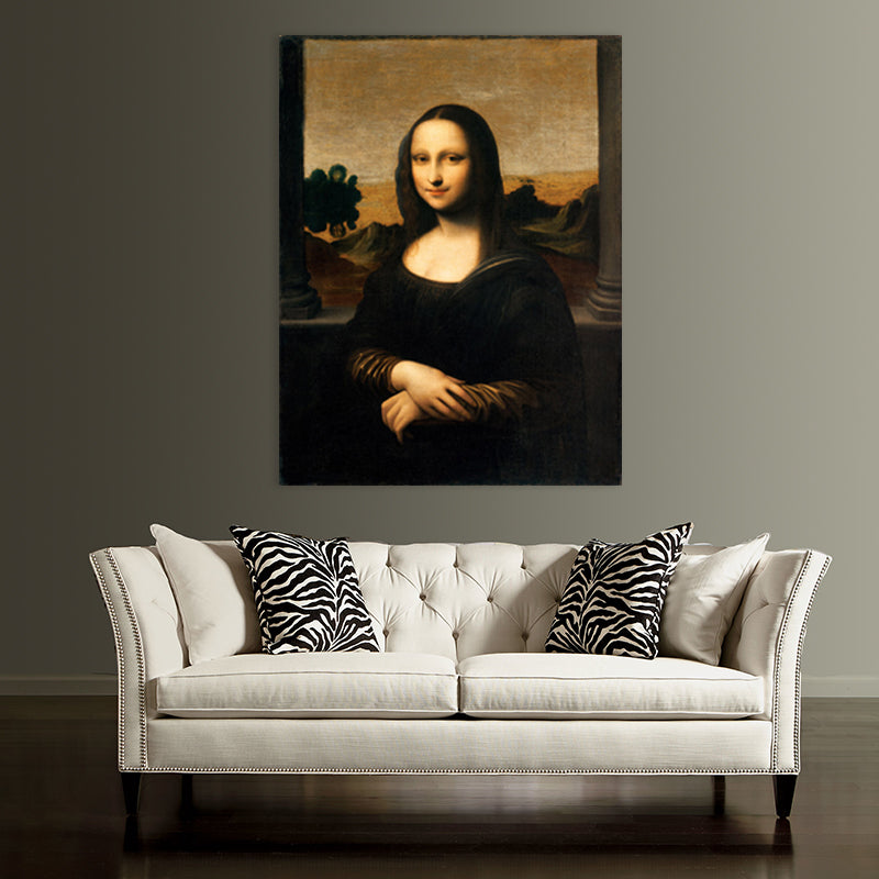 Brehn | Rustikale Mona Lisa Portrait Leinwand Brauner Texturierter Kunstdruck für das Wohnzimmer, Verschiedene Größen