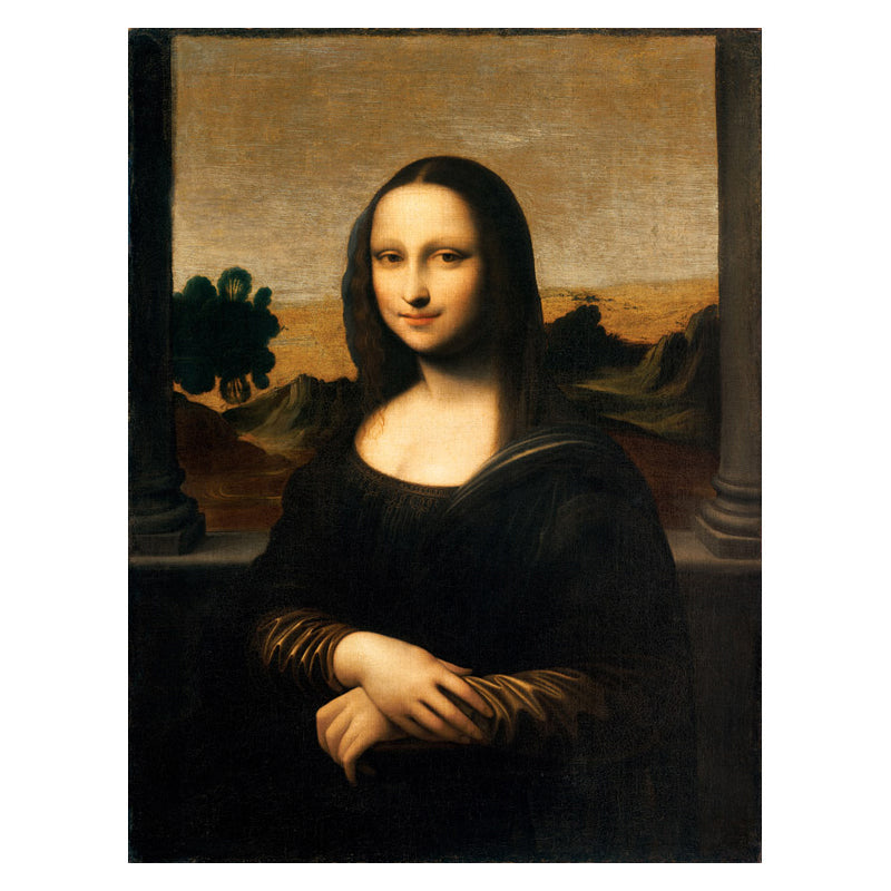 Brehn | Rustikale Mona Lisa Portrait Leinwand Brauner Texturierter Kunstdruck für das Wohnzimmer, Verschiedene Größen