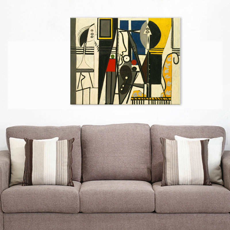 Brehn | Abstrakte Unterhaltung Leinwand Kunst Traditionelle Texturierte Wanddekoration in Gelb für das Wohnzimmer