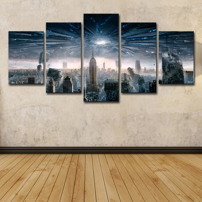 Brehn | Futuristische Stadtansicht Wanddekoration Blau Leinwand Kunstdruck für Wohnzimmer, Mehrteilig