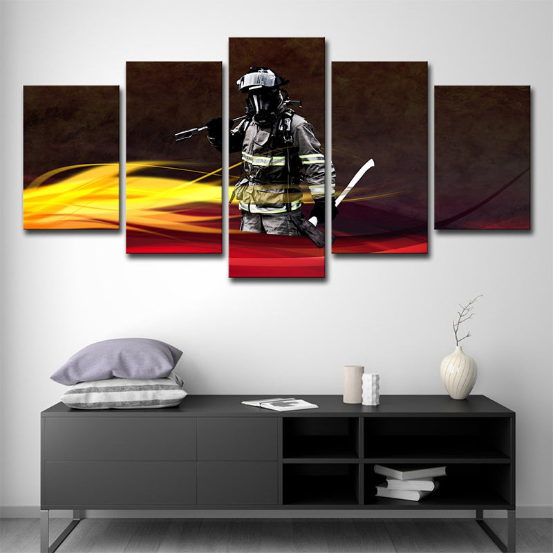 Brehn | Schwarz Zeitgenössische Wandkunst Dekor Digital Gedruckte Feuerwehrmann Leinwand für Wohnzimmer