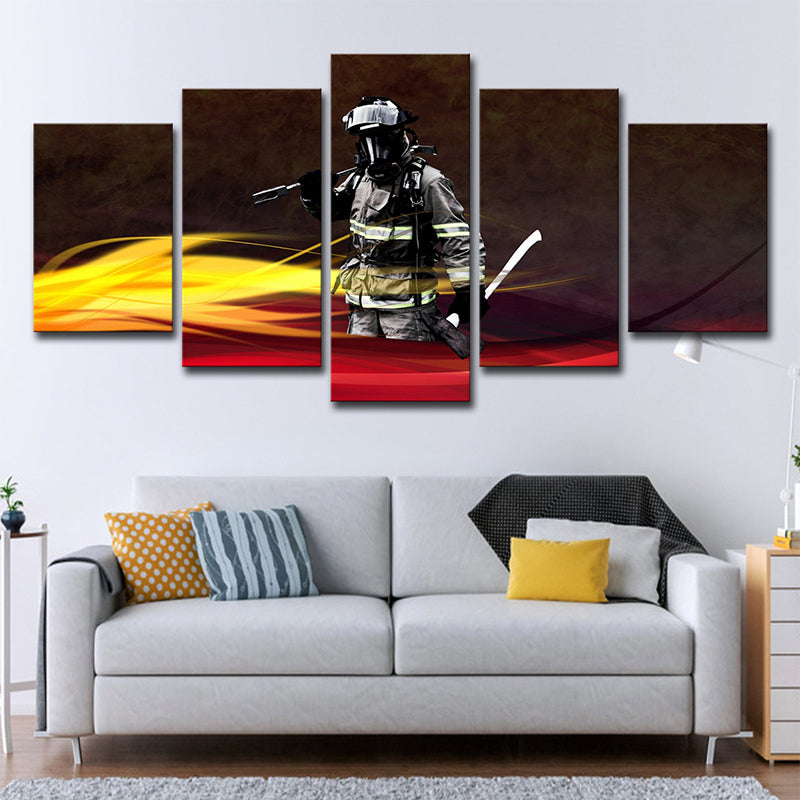 Brehn | Schwarz Zeitgenössische Wandkunst Dekor Digital Gedruckte Feuerwehrmann Leinwand für Wohnzimmer