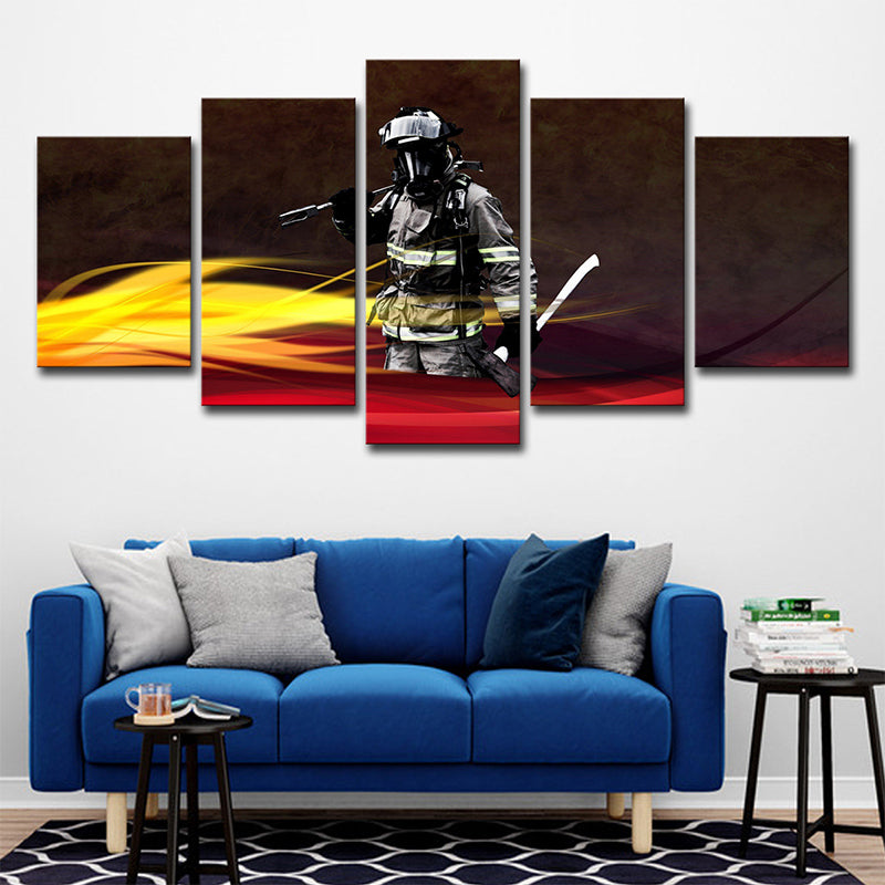 Brehn | Schwarz Zeitgenössische Wandkunst Dekor Digital Gedruckte Feuerwehrmann Leinwand für Wohnzimmer