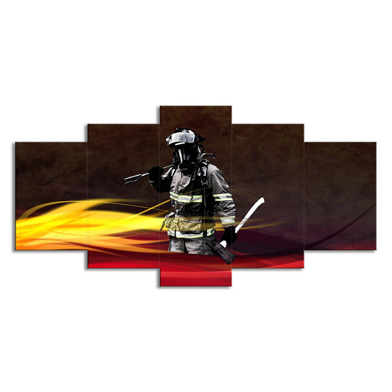 Brehn | Schwarz Zeitgenössische Wandkunst Dekor Digital Gedruckte Feuerwehrmann Leinwand für Wohnzimmer