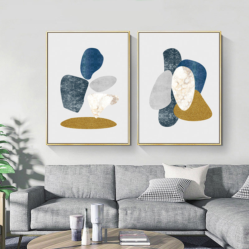 Brehn | Minimalistische Kieselzeichnung Kunstdruck Wohnungsinterieur Leinwand in Blau-Grau auf Weiß