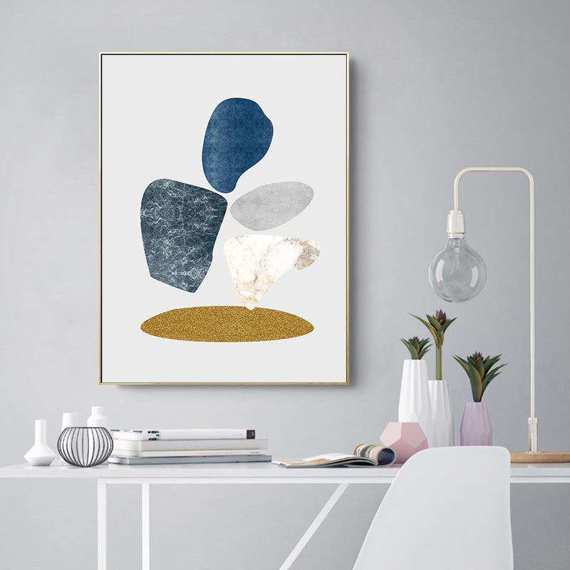 Brehn | Minimalistische Kieselzeichnung Kunstdruck Wohnungsinterieur Leinwand in Blau-Grau auf Weiß