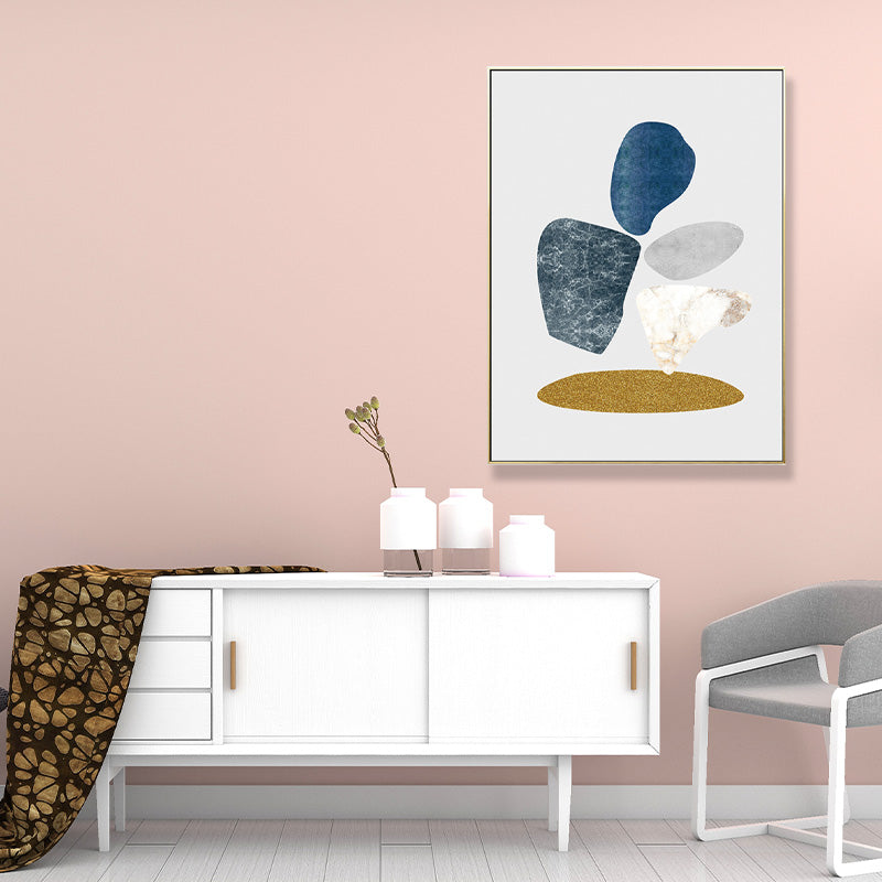 Brehn | Minimalistische Kieselzeichnung Kunstdruck Wohnungsinterieur Leinwand in Blau-Grau auf Weiß