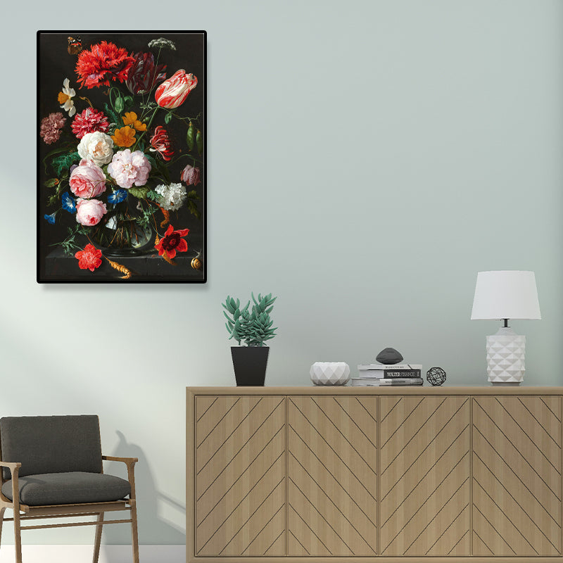 Brehn | Traditionelle Helle Blumen Wandkunst Leinwand Texturiertes Rot Gemälde für das Wohnzimmer (Mehrere Größenoptionen)