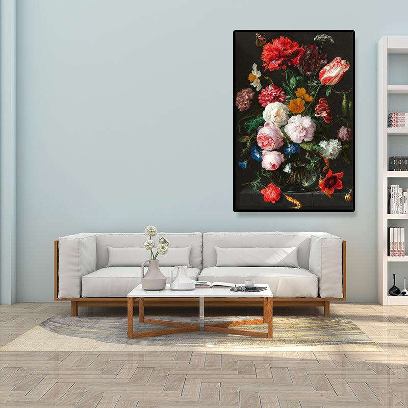 Brehn | Traditionelle Helle Blumen Wandkunst Leinwand Texturiertes Rot Gemälde für das Wohnzimmer (Mehrere Größenoptionen)