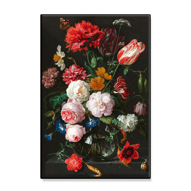Brehn | Traditionelle Helle Blumen Wandkunst Leinwand Texturiertes Rot Gemälde für das Wohnzimmer (Mehrere Größenoptionen)