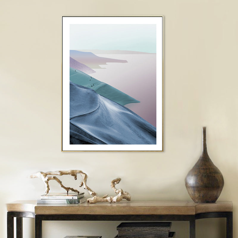 Brehn | Berg- und Flusslandschaft Leinwand Moderne Texturierte Wandkunst Drucken in Heller Farbe für Zuhause