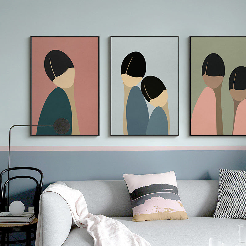 Brehn | Nordic Style Stehende Figur Leinwand in Hellfarbig Strukturiertes Gemälde für Badezimmer