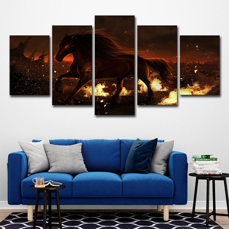 Brehn | Moderne Oorlogszone Steed Canvas Print Bruin Multi-Piece Wandkunst voor Woonkamer