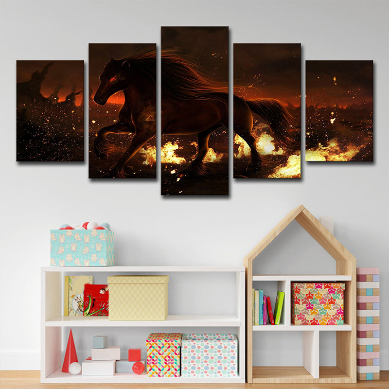 Brehn | Moderne Oorlogszone Steed Canvas Print Bruin Multi-Piece Wandkunst voor Woonkamer