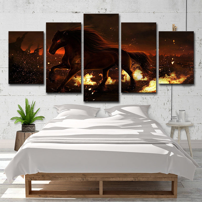 Brehn | Moderne Oorlogszone Steed Canvas Print Bruin Multi-Piece Wandkunst voor Woonkamer