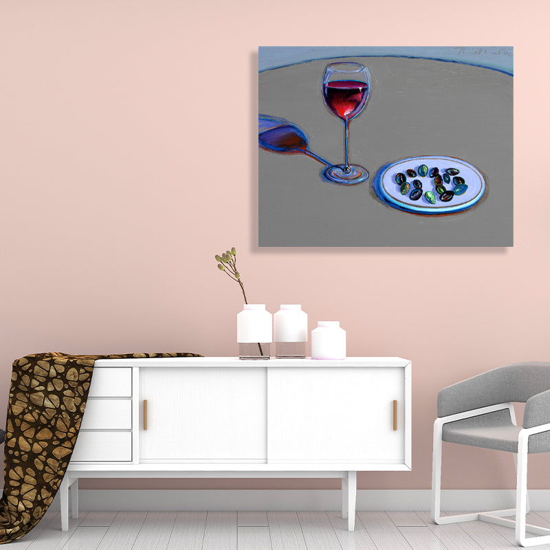 Brehn | Traditionelle Wein- und Süßigkeitenmalerei Esswaren Graue Wandkunst Dekor, Mehrere Größen Optionen