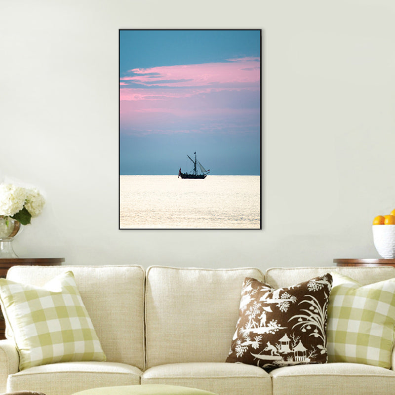 Brehn | Tropix Leinwand Wandkunst Pink und Blaue Ozeanszenerie mit Sonnenuntergangslicht Wanddekoration