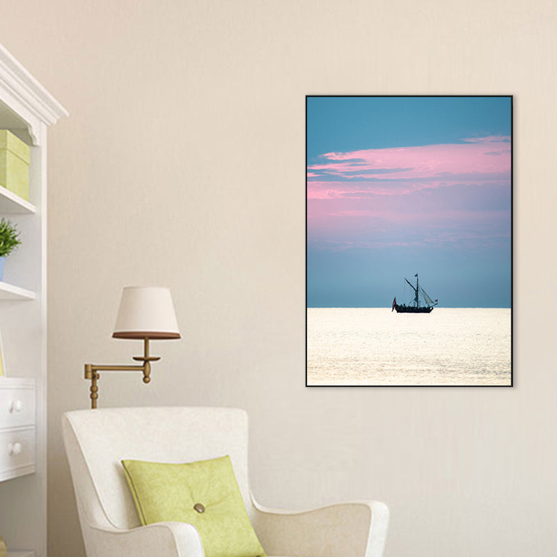 Brehn | Tropix Leinwand Wandkunst Pink und Blaue Ozeanszenerie mit Sonnenuntergangslicht Wanddekoration