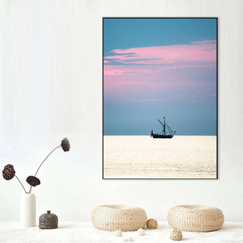 Brehn | Tropix Leinwand Wandkunst Pink und Blaue Ozeanszenerie mit Sonnenuntergangslicht Wanddekoration