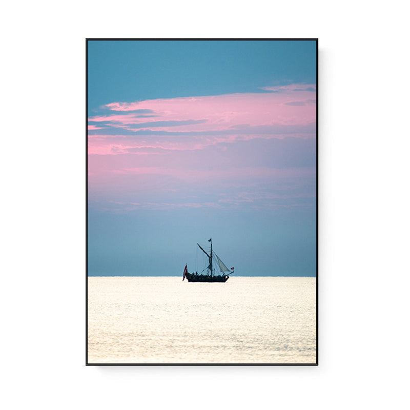 Brehn | Tropix Leinwand Wandkunst Pink und Blaue Ozeanszenerie mit Sonnenuntergangslicht Wanddekoration