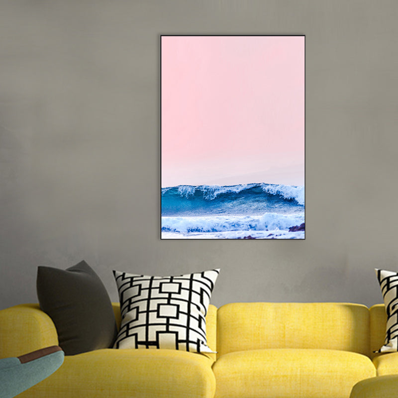 Brehn | Tropix Leinwand Wandkunst Pink und Blaue Ozeanszenerie mit Sonnenuntergangslicht Wanddekoration