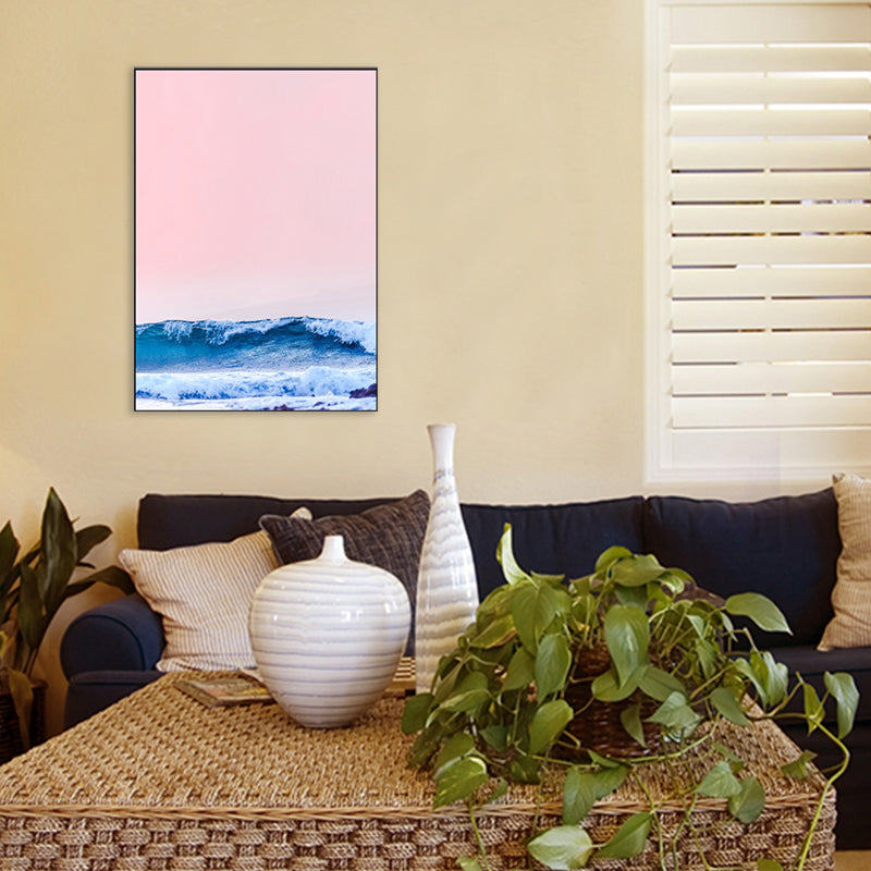 Brehn | Tropix Leinwand Wandkunst Pink und Blaue Ozeanszenerie mit Sonnenuntergangslicht Wanddekoration