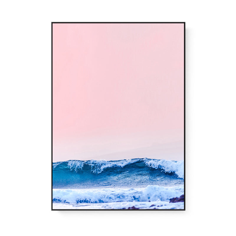 Brehn | Tropix Leinwand Wandkunst Pink und Blaue Ozeanszenerie mit Sonnenuntergangslicht Wanddekoration