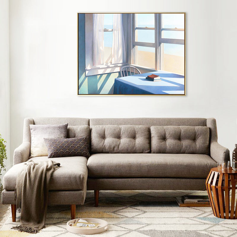 Brehn | Skandinavische Fenster Wanddekoration Blau Stillleben Leinwanddruck für das Wohnzimmer (Verschiedene Größen)