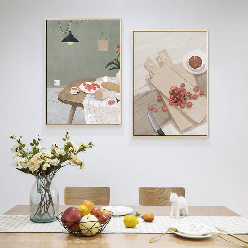 Brehn | Esstisch und Kirschbaum Leinwand Texturiert Nordischer Stil für Mädchen Schlafzimmer Malerei