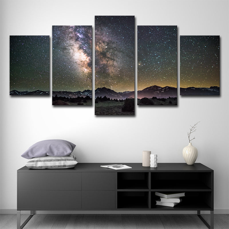 Brehn | Kinder Galaxy Sternen Nachthimmel Leinwand Schwarz Mehrteilig Wandkunst Druck für Wohnzimmer