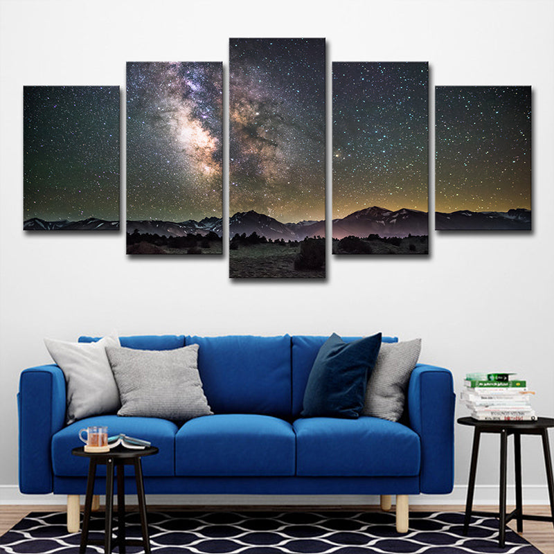 Brehn | Kinder Galaxy Sternen Nachthimmel Leinwand Schwarz Mehrteilig Wandkunst Druck für Wohnzimmer