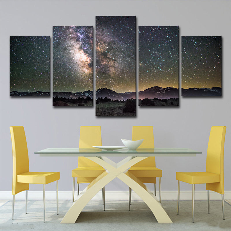 Brehn | Kinder Galaxy Sternen Nachthimmel Leinwand Schwarz Mehrteilig Wandkunst Druck für Wohnzimmer