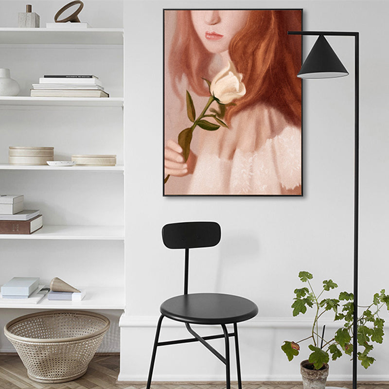 Brehn | Mädchen mit Rosen Wandkunst Landschaft Leinwanddruck in Braun für das Wohnzimmer, mehrere Größen