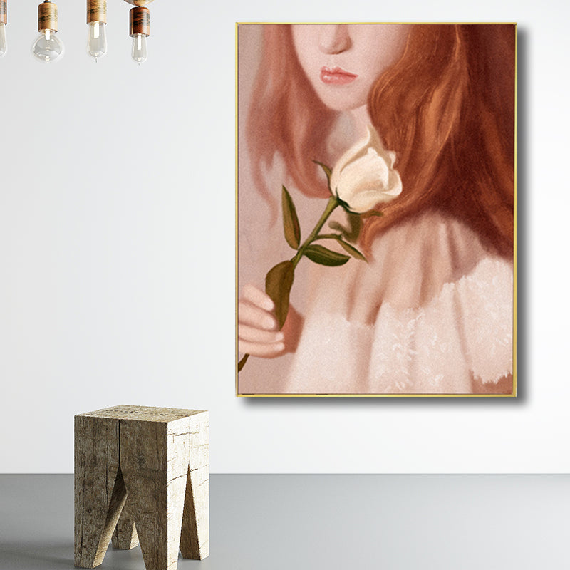 Brehn | Mädchen mit Rosen Wandkunst Landschaft Leinwanddruck in Braun für das Wohnzimmer, mehrere Größen