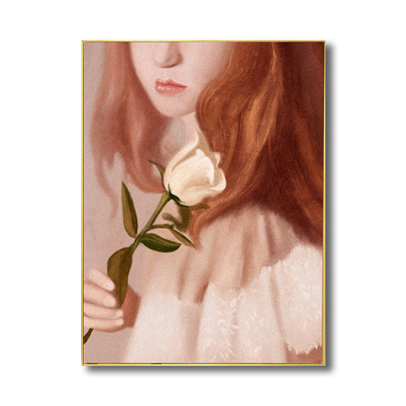 Brehn | Mädchen mit Rosen Wandkunst Landschaft Leinwanddruck in Braun für das Wohnzimmer, mehrere Größen