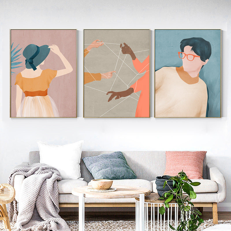 Brehn | Nordic Figure Drawing Wandkunst Pastellfarbe Texturiertes Leinwanddruck für Teenager Schlafzimmer