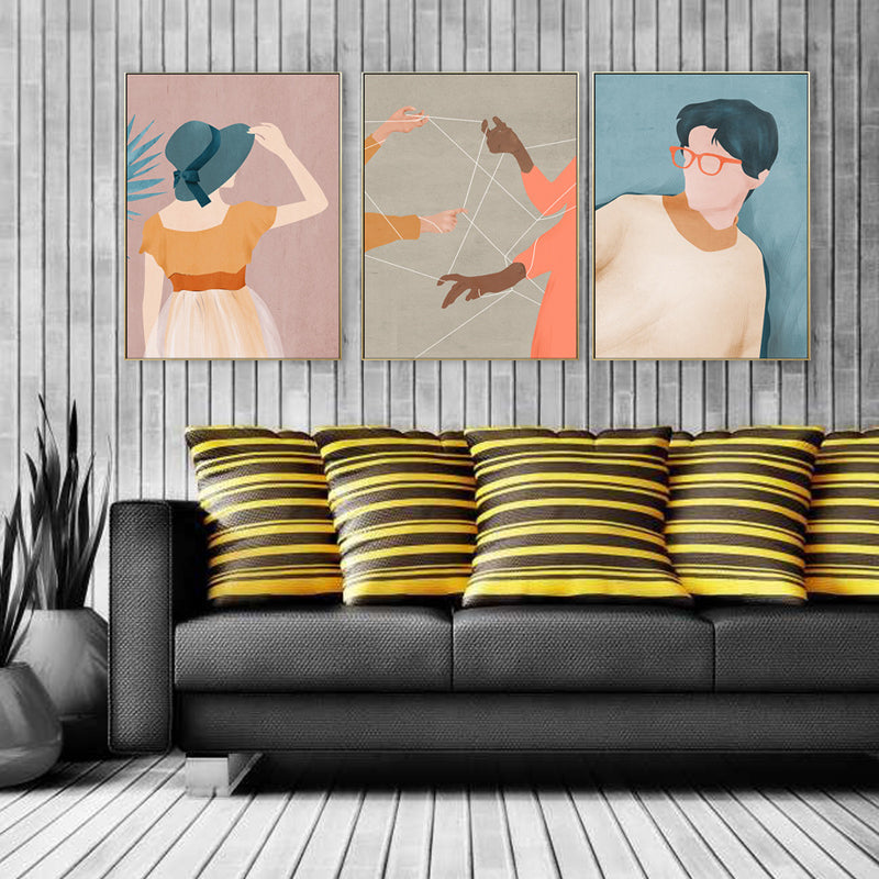 Brehn | Nordic Figure Drawing Wandkunst Pastellfarbe Texturiertes Leinwanddruck für Teenager Schlafzimmer
