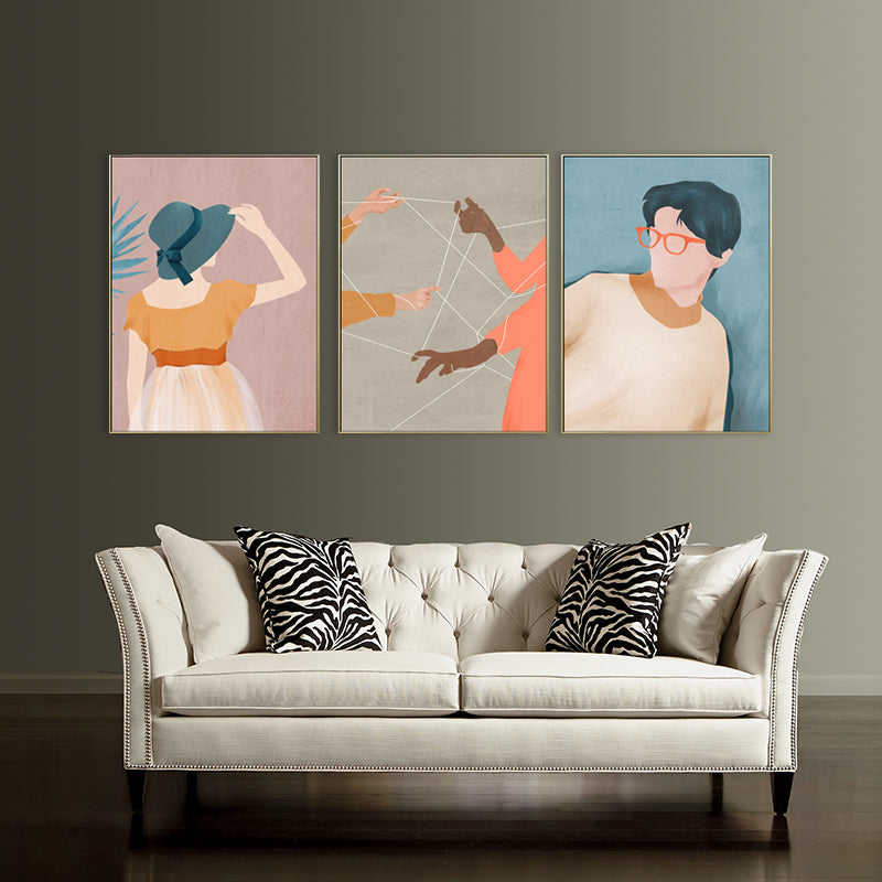 Brehn | Nordic Figure Drawing Wandkunst Pastellfarbe Texturiertes Leinwanddruck für Teenager Schlafzimmer